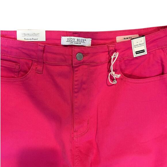 NWT JUDY BLUE Fuschia Neon Pink Daphne High Rise Slim Ankle Jeans Women's 15/32 - Picture 5 of 11